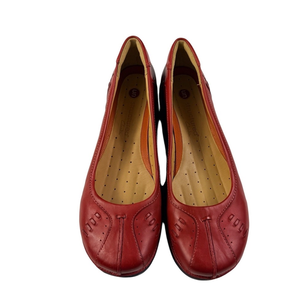 Clarks Un Structured Rosily Red Leather Ballet Flats Womens 10M 26068451 NEW - Picture 2 of 13